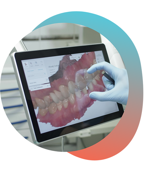 Showing scan of teeth on a tablet